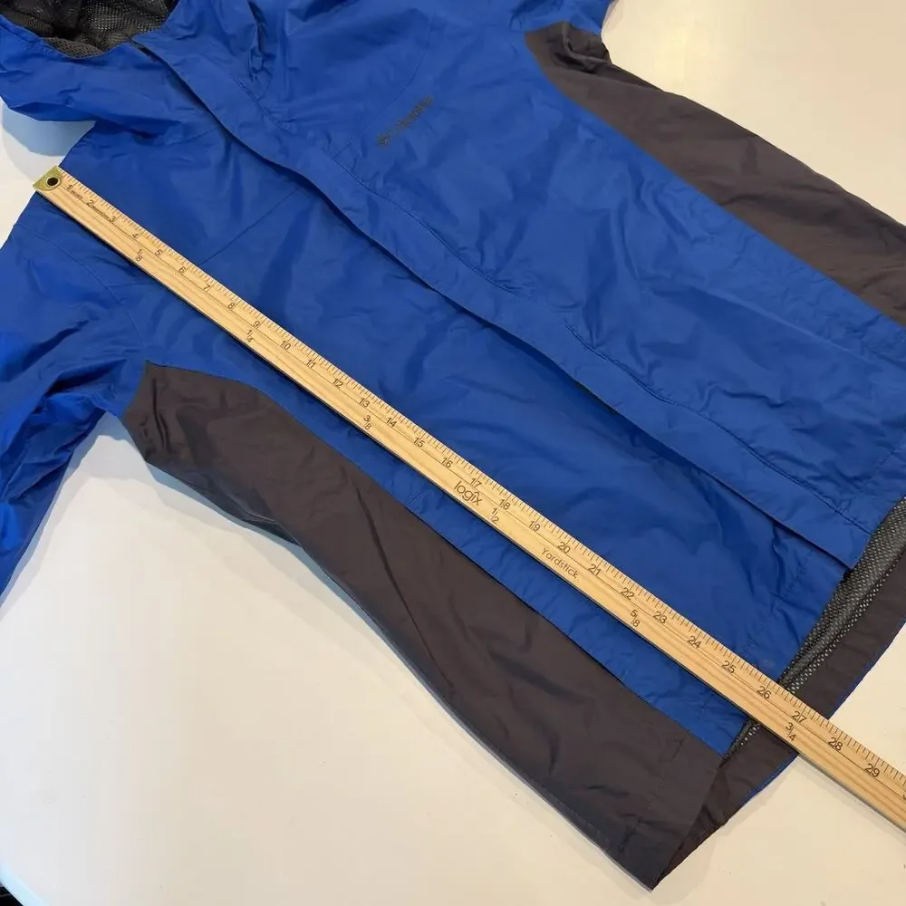 Columbia Youth Size 18/20 Hooded Blue Nylon Rain Jacket